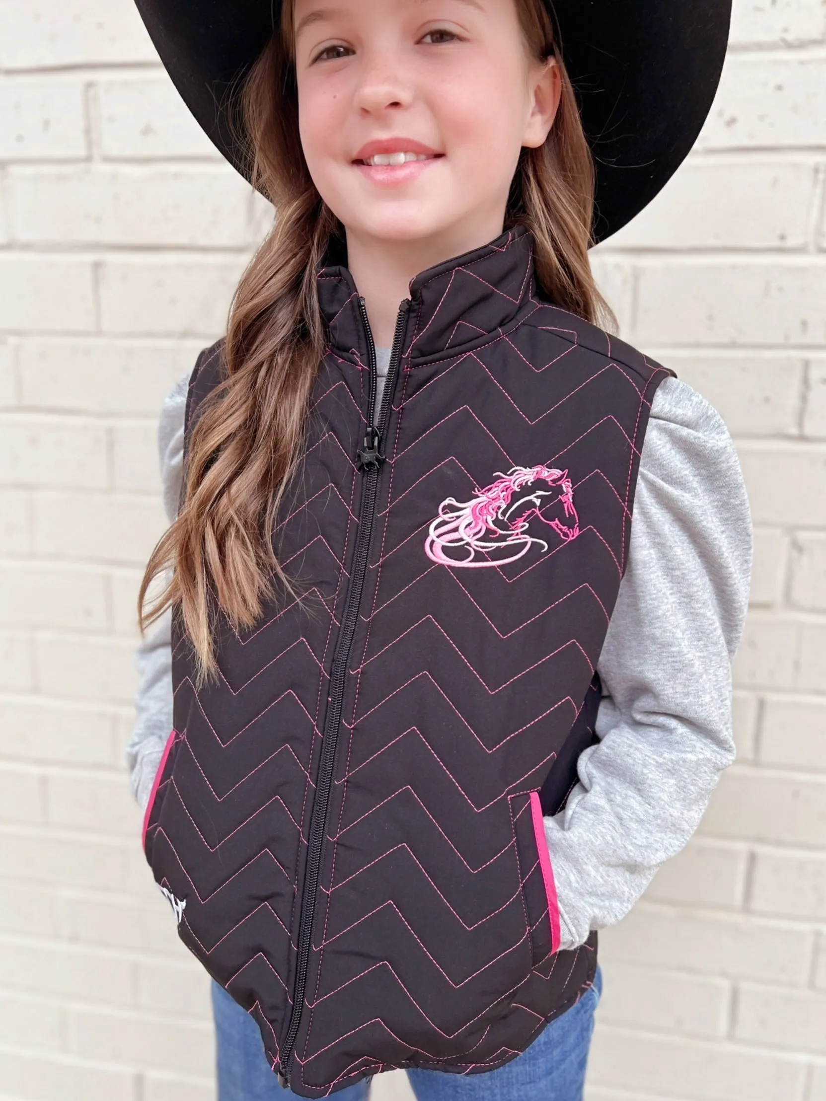 Kids Horse Quilted Black Vest