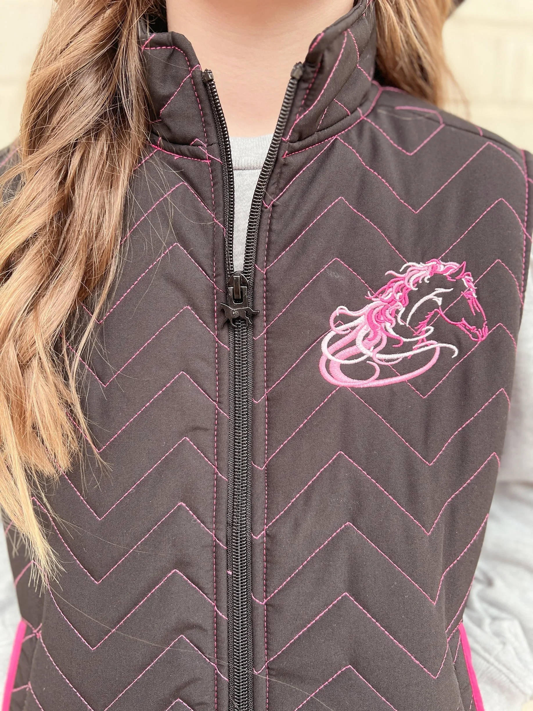 Kids Horse Quilted Black Vest