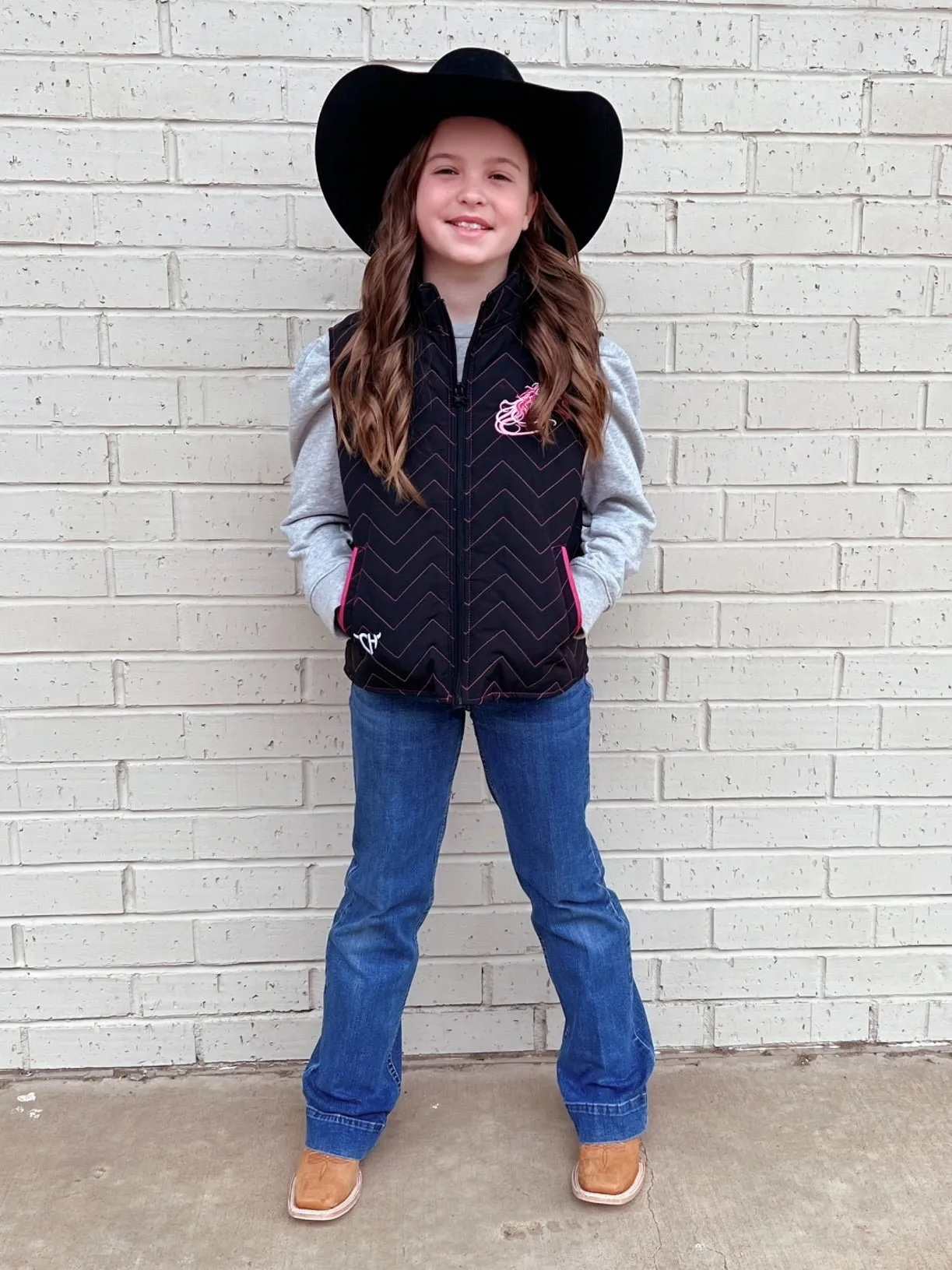Kids Horse Quilted Black Vest