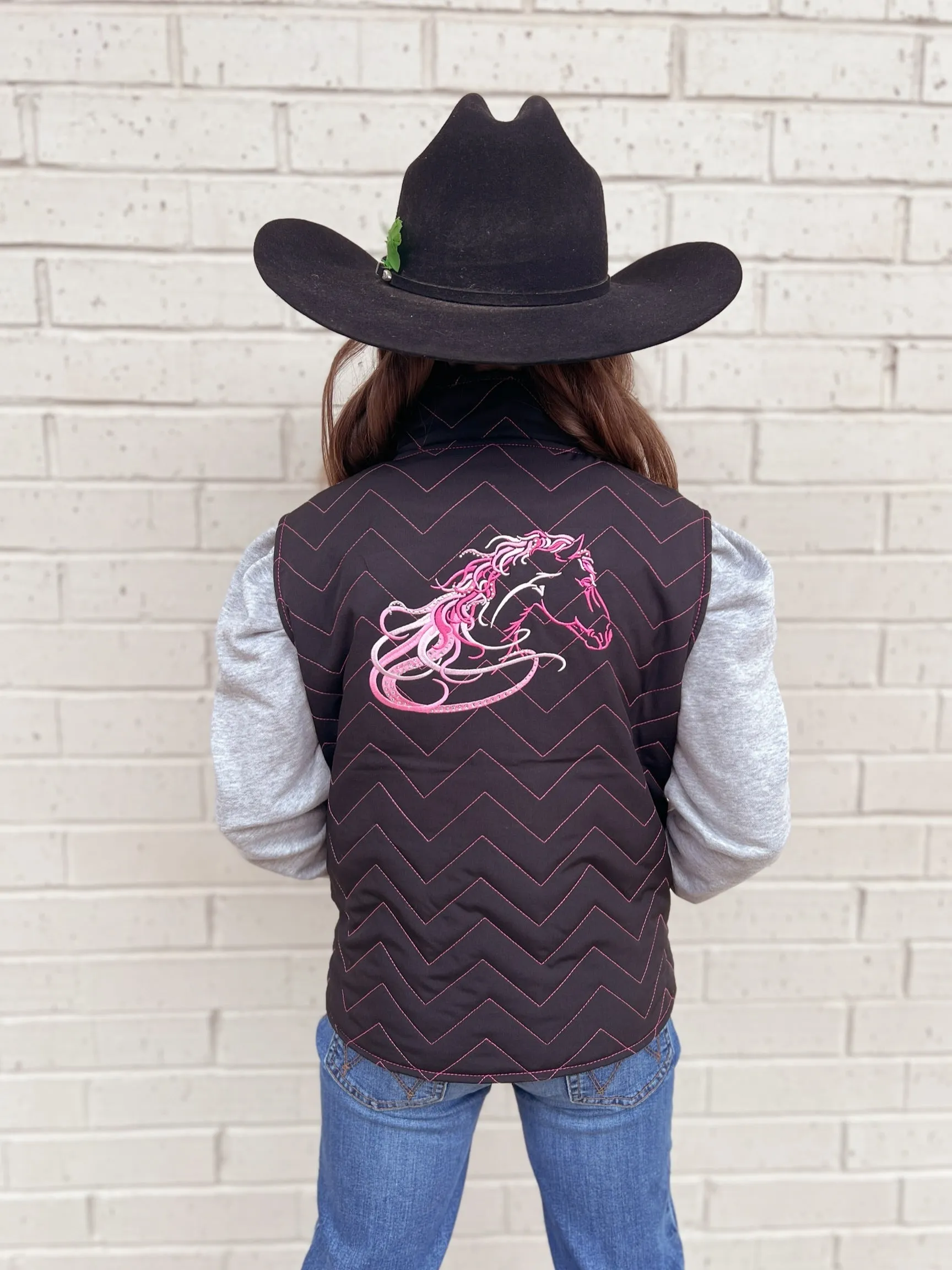 Kids Horse Quilted Black Vest