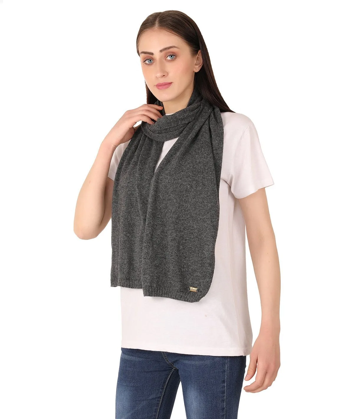 Kiraz - Dark Grey Lambswool & Nylon Knitted Scarf