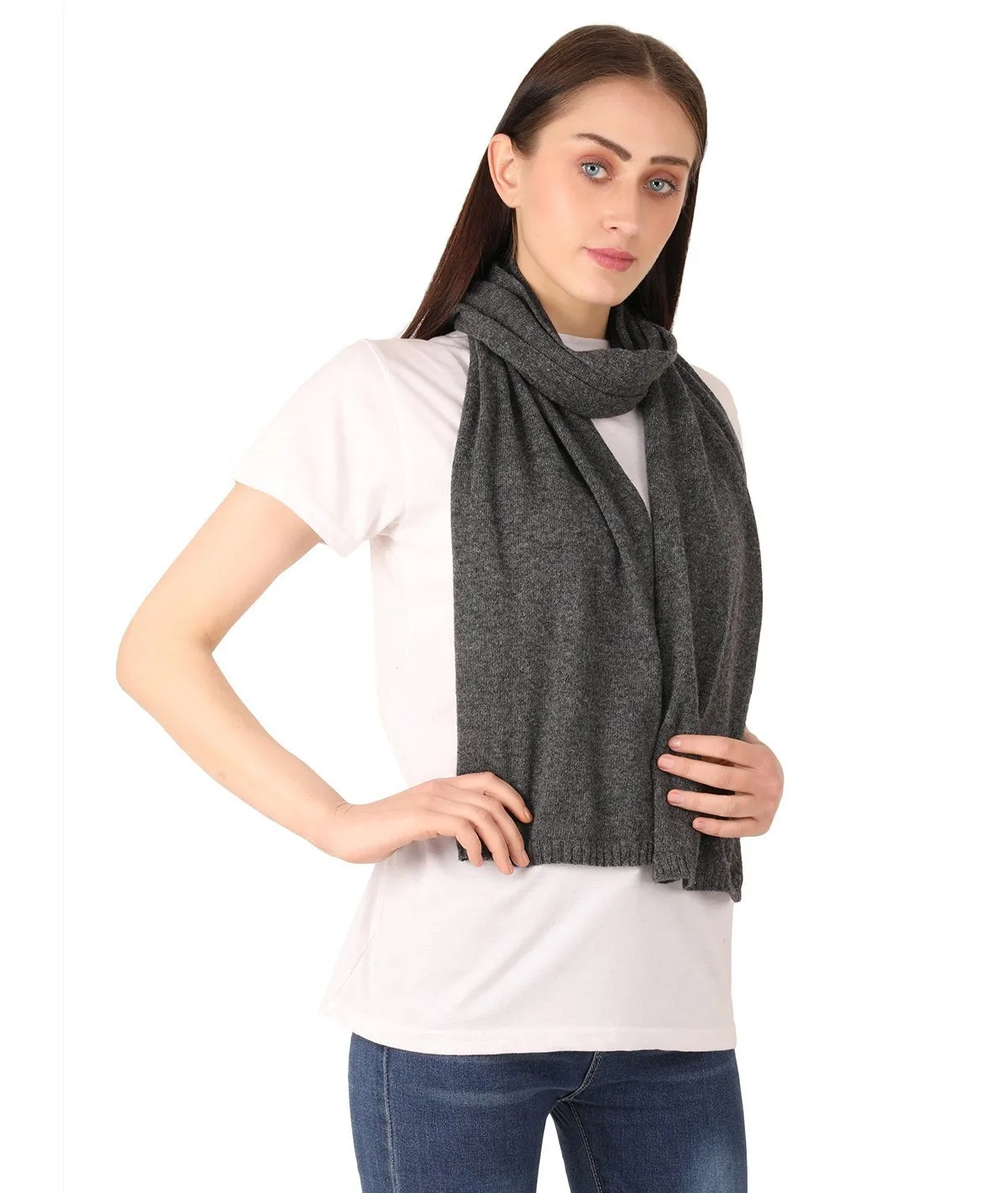 Kiraz - Dark Grey Lambswool & Nylon Knitted Scarf