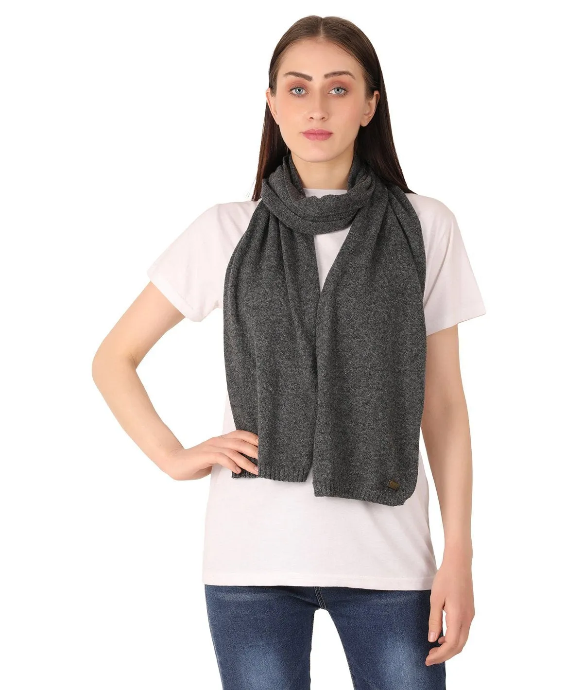 Kiraz - Dark Grey Lambswool & Nylon Knitted Scarf
