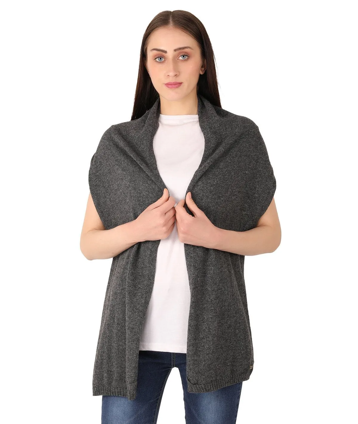 Kiraz - Dark Grey Lambswool & Nylon Knitted Scarf