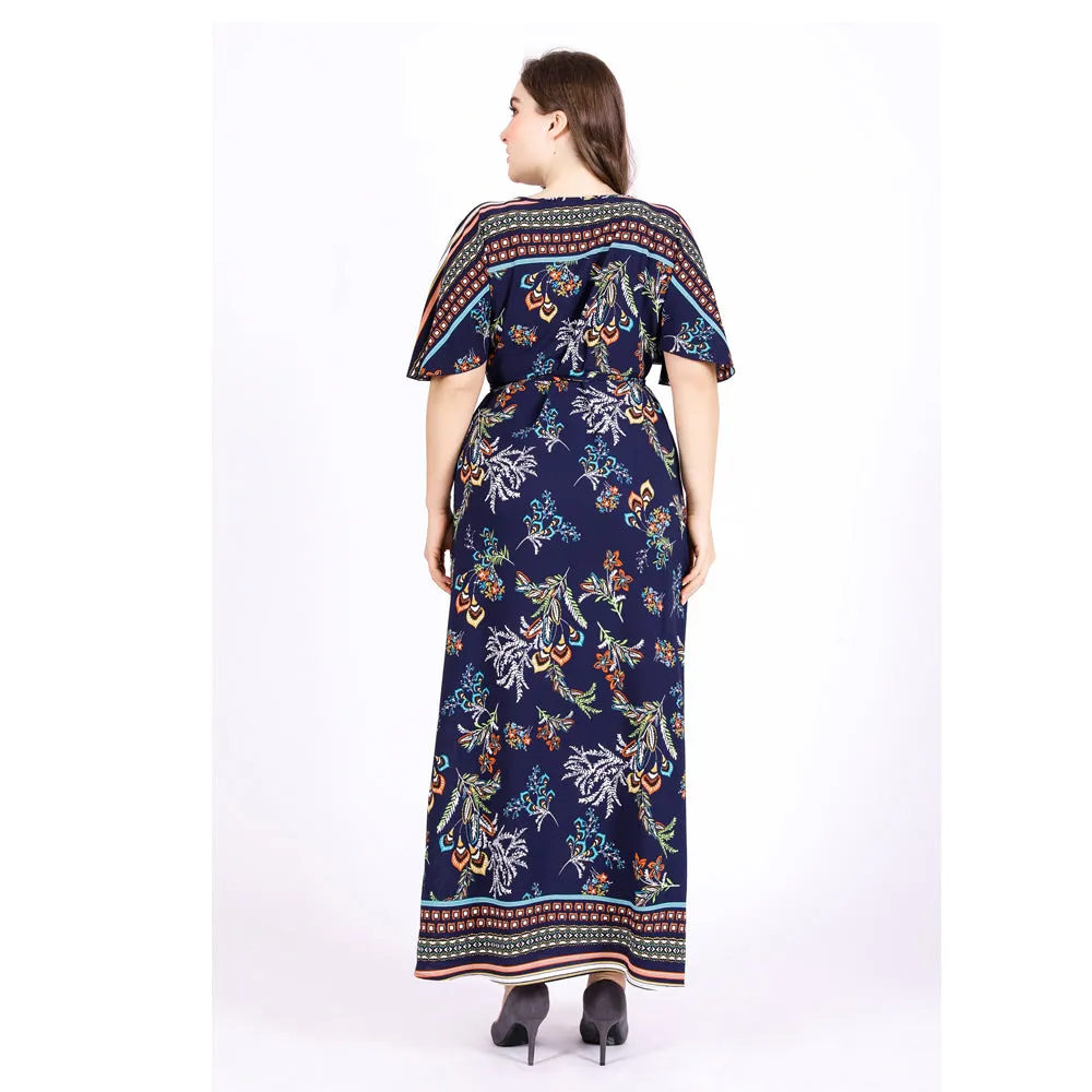 KittenAlarm - Plus Size Knitted Shawl Sleeves V-neck Long Dress