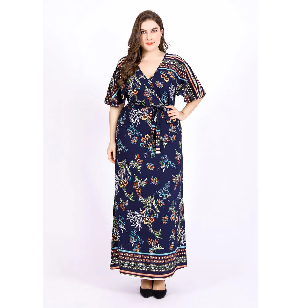 KittenAlarm - Plus Size Knitted Shawl Sleeves V-neck Long Dress