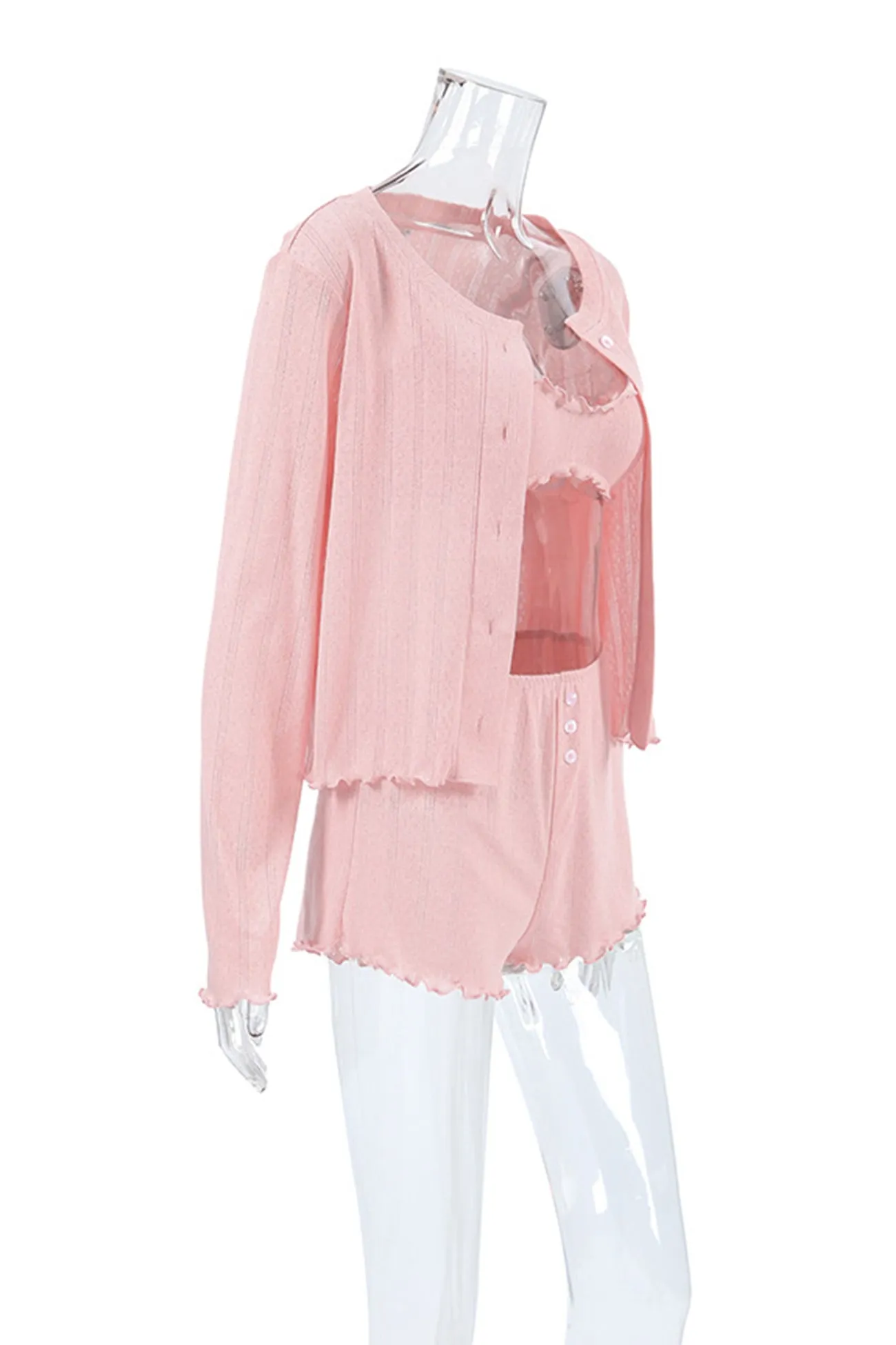 Knitted Cardigan Vest Three-piece Shorts Set