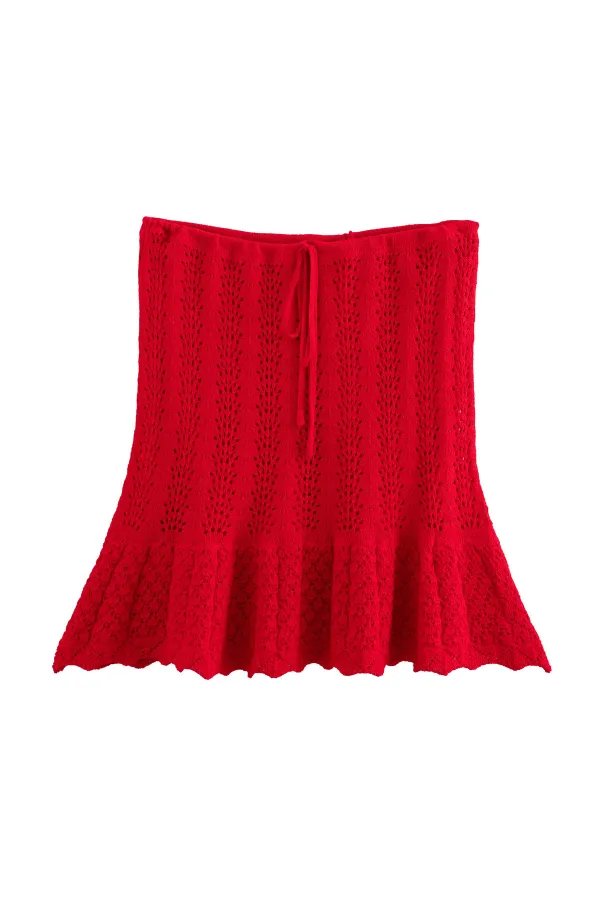 Knitted Vest Hollow Top   Knitted High Waist Mini Skirt