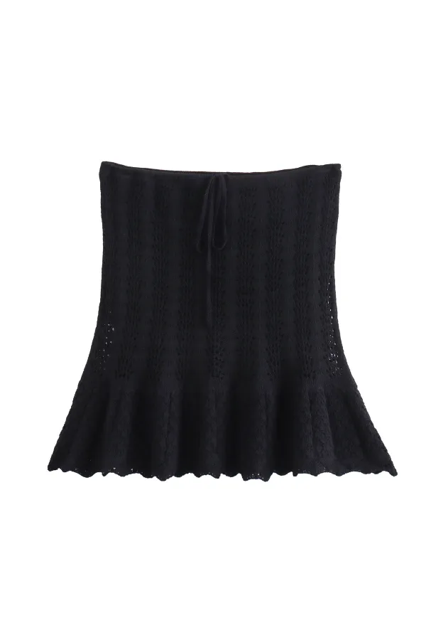 Knitted Vest Hollow Top   Knitted High Waist Mini Skirt