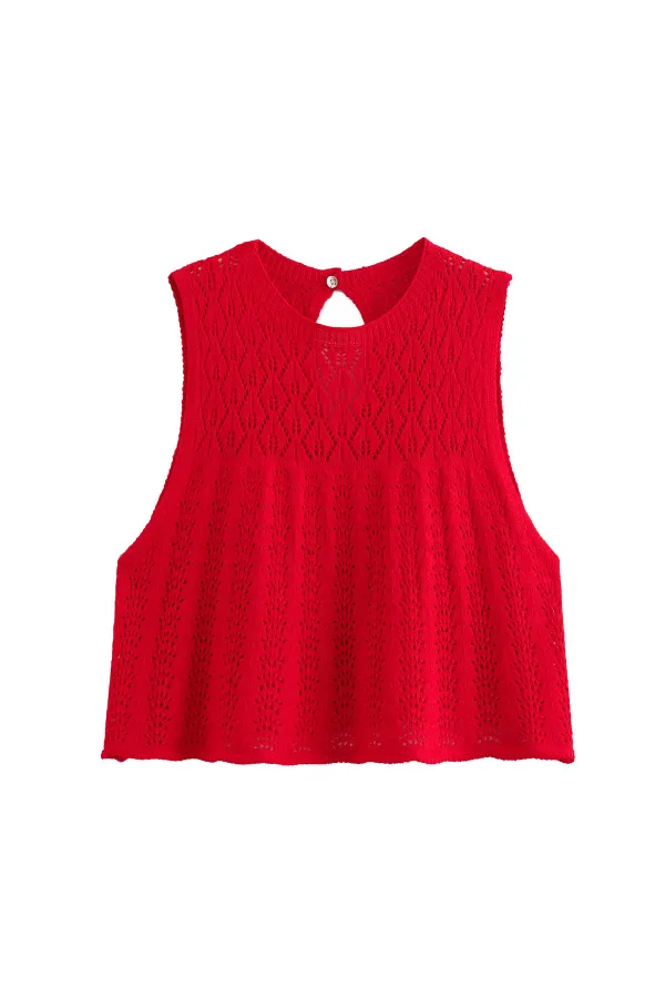 Knitted Vest Hollow Top   Knitted High Waist Mini Skirt