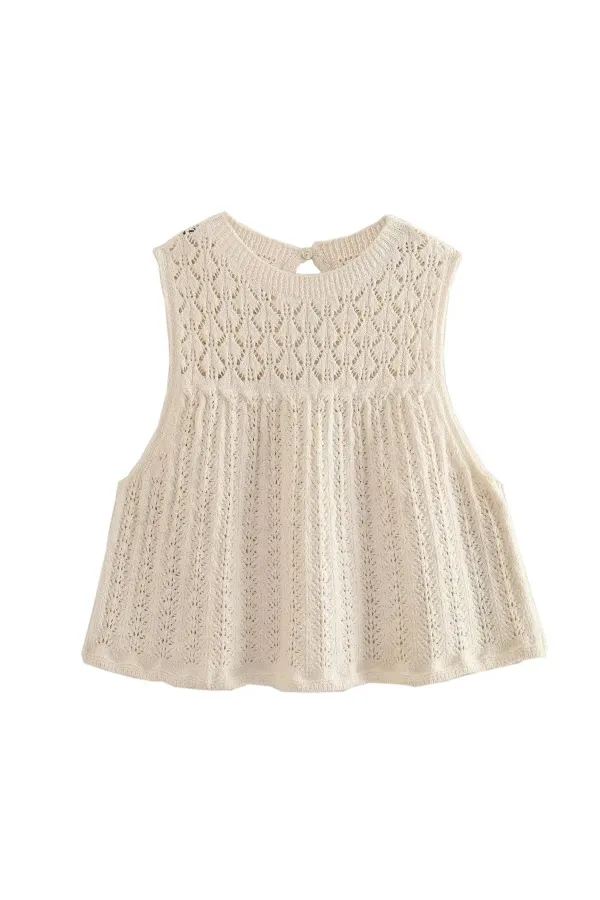 Knitted Vest Hollow Top   Knitted High Waist Mini Skirt
