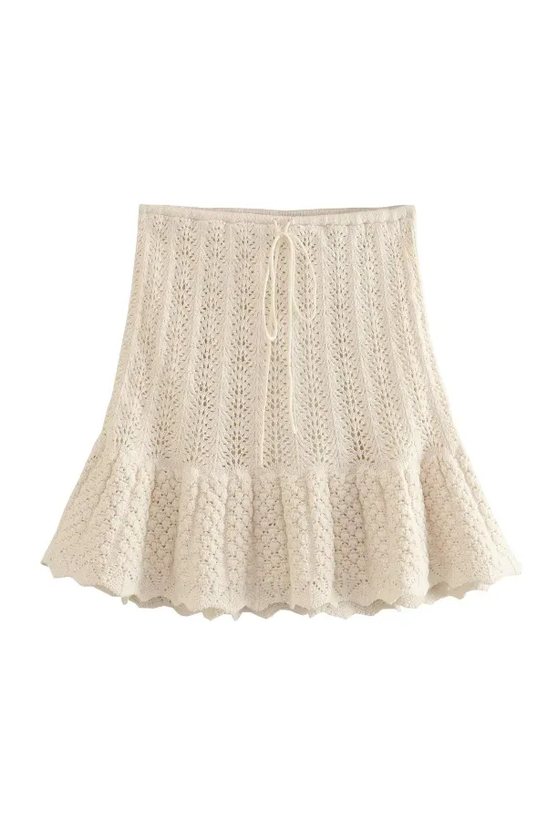 Knitted Vest Hollow Top   Knitted High Waist Mini Skirt