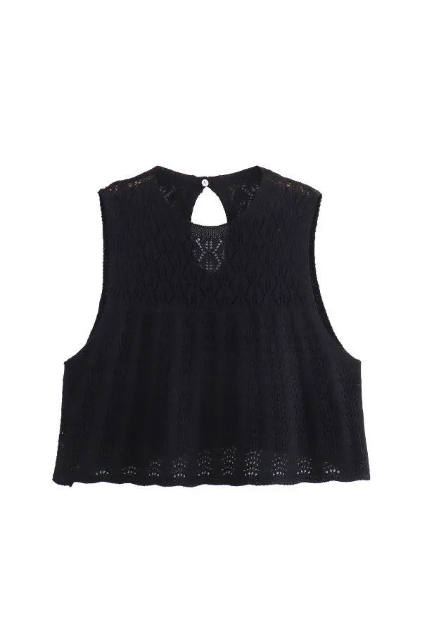 Knitted Vest Hollow Top   Knitted High Waist Mini Skirt
