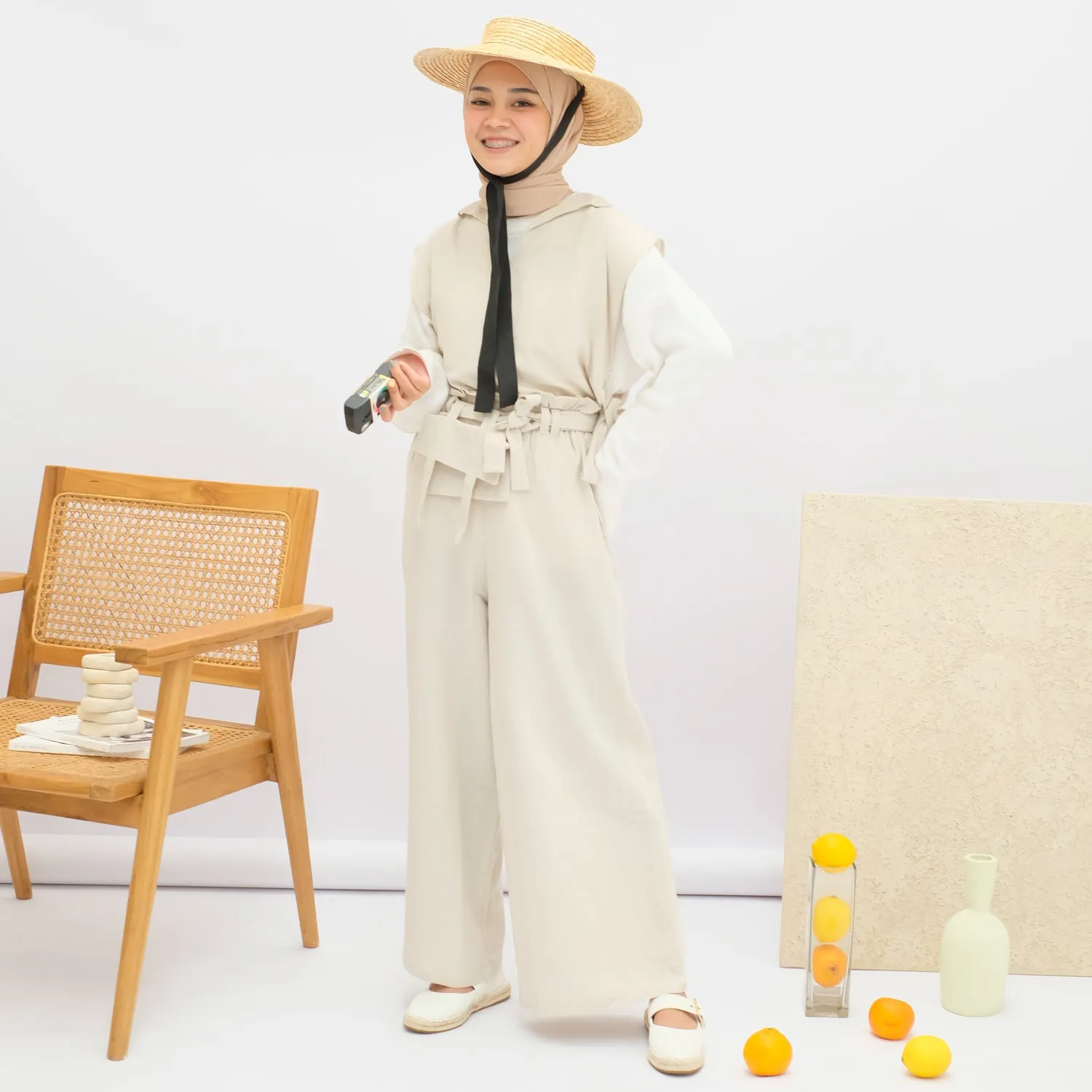 Kumi Set Cream (One Set Linen) Ukuran M