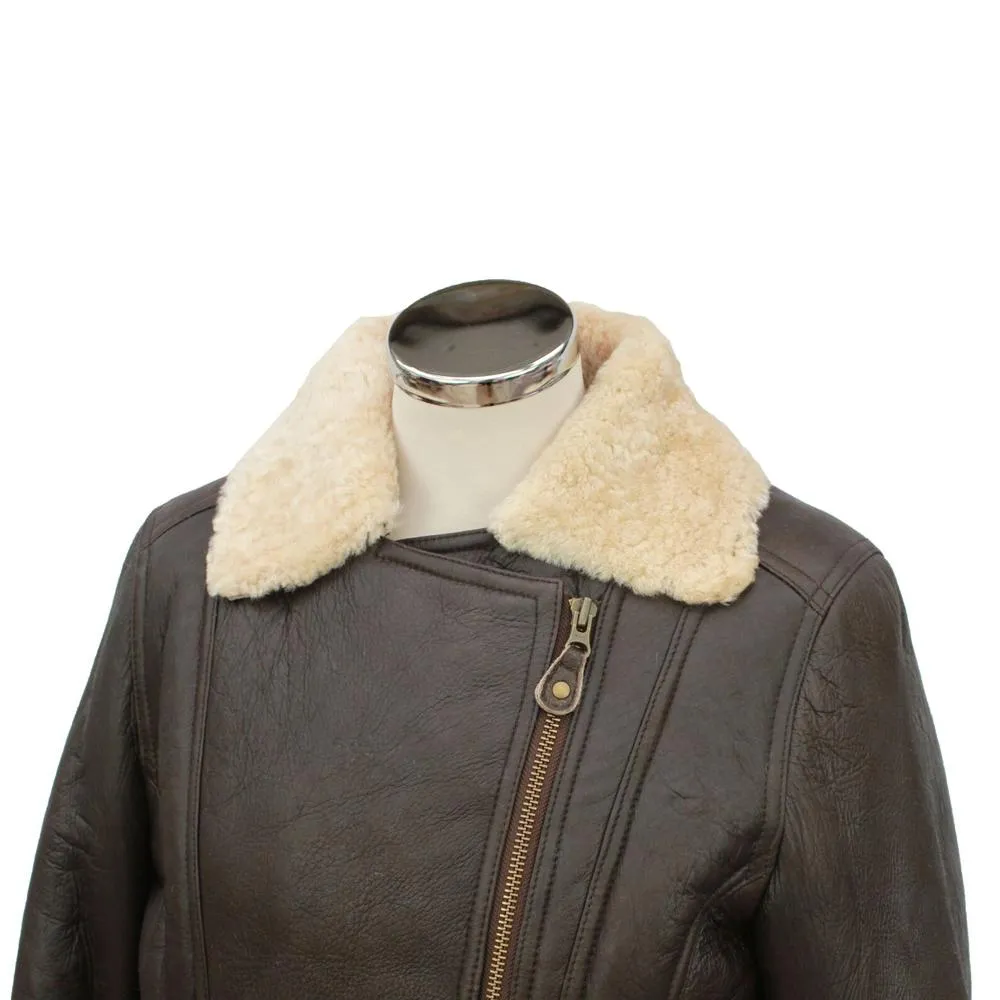 Ladies Celene Aviator Sheepskin Flying Jacket - Choc Forest