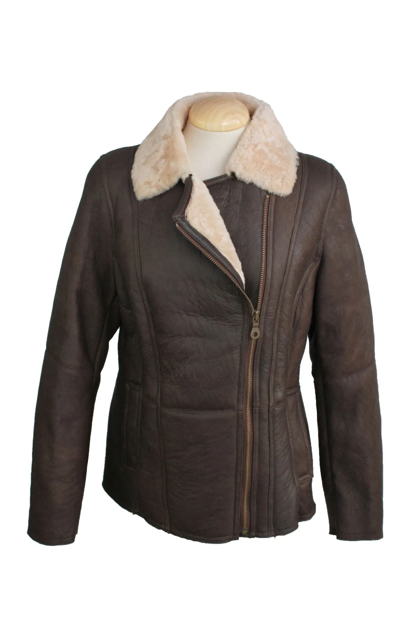 Ladies Celene Aviator Sheepskin Flying Jacket - Choc Forest