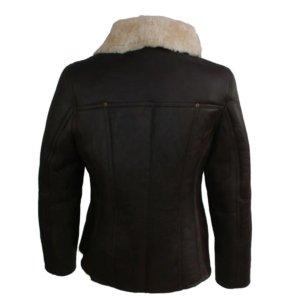 Ladies Celene Aviator Sheepskin Flying Jacket - Choc Forest