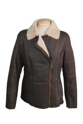 Ladies Celene Aviator Sheepskin Flying Jacket - Choc Forest