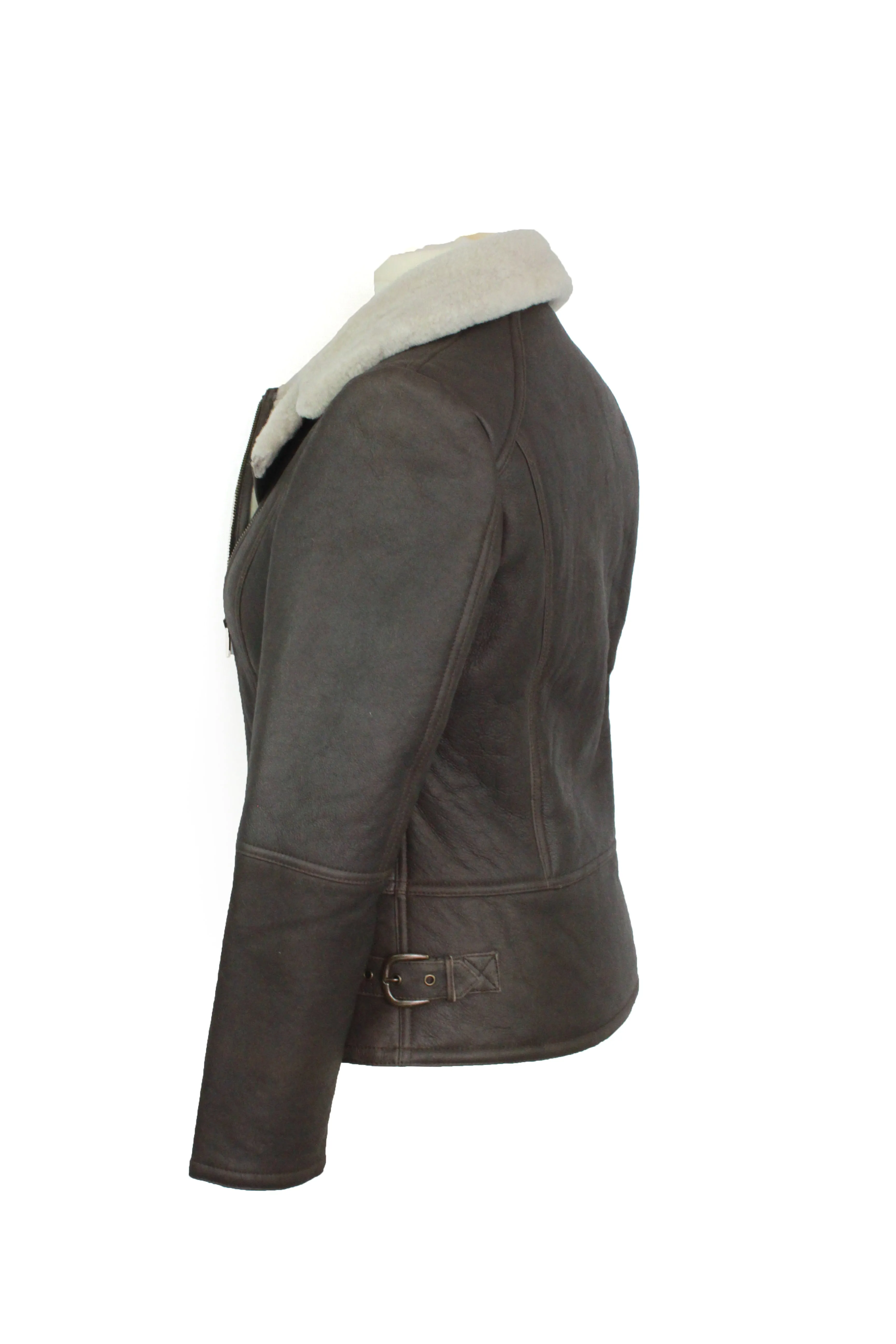 Ladies Sue Flying Aviator Leather & Sheepskin Jacket -Cocoa