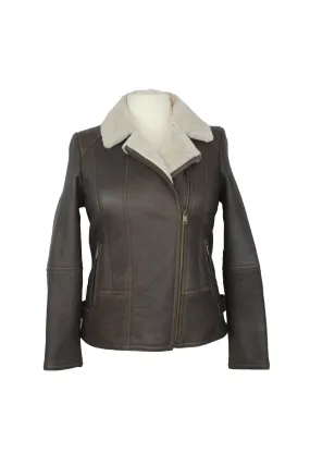 Ladies Sue Flying Aviator Leather & Sheepskin Jacket -Cocoa