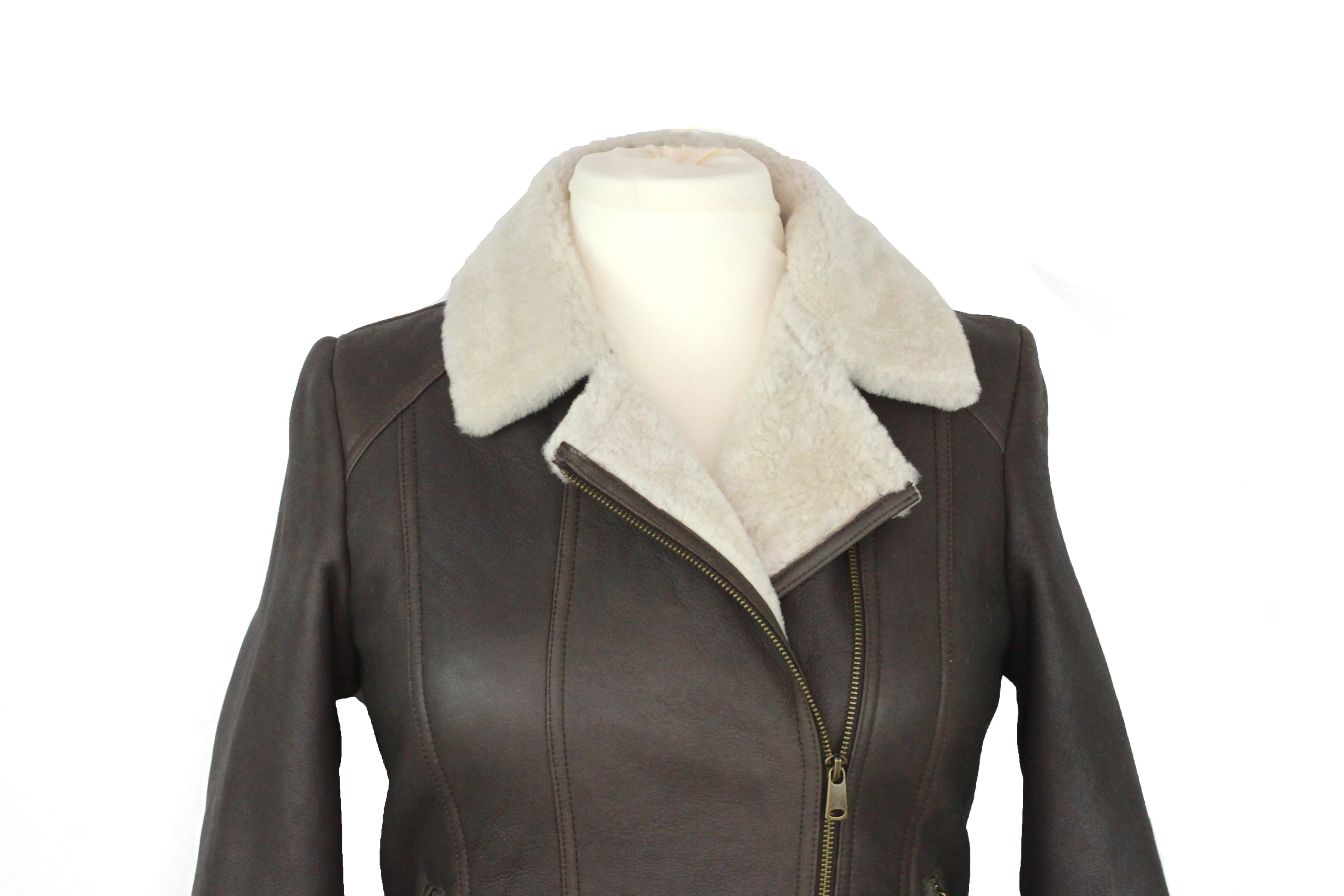 Ladies Sue Flying Aviator Leather & Sheepskin Jacket -Cocoa