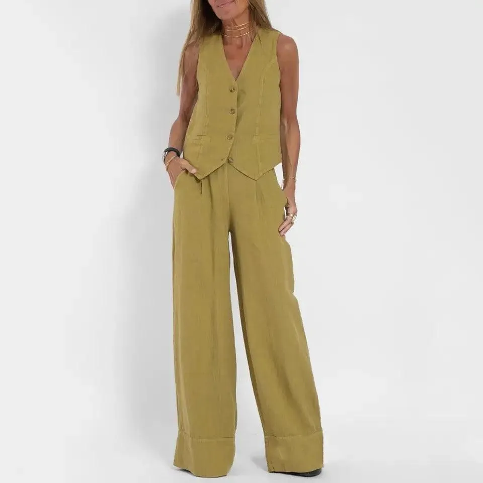 Laiden Statement Linen Vest Suit with Pants