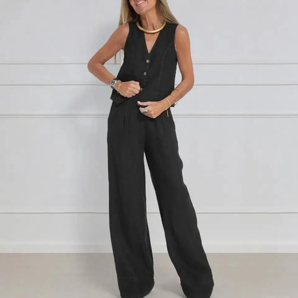 Laiden Statement Linen Vest Suit with Pants