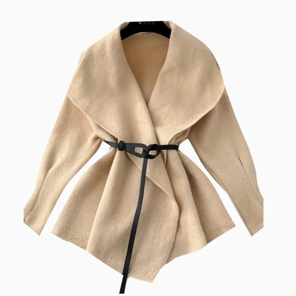 Lapeled Shawl Cardigan with Waistband