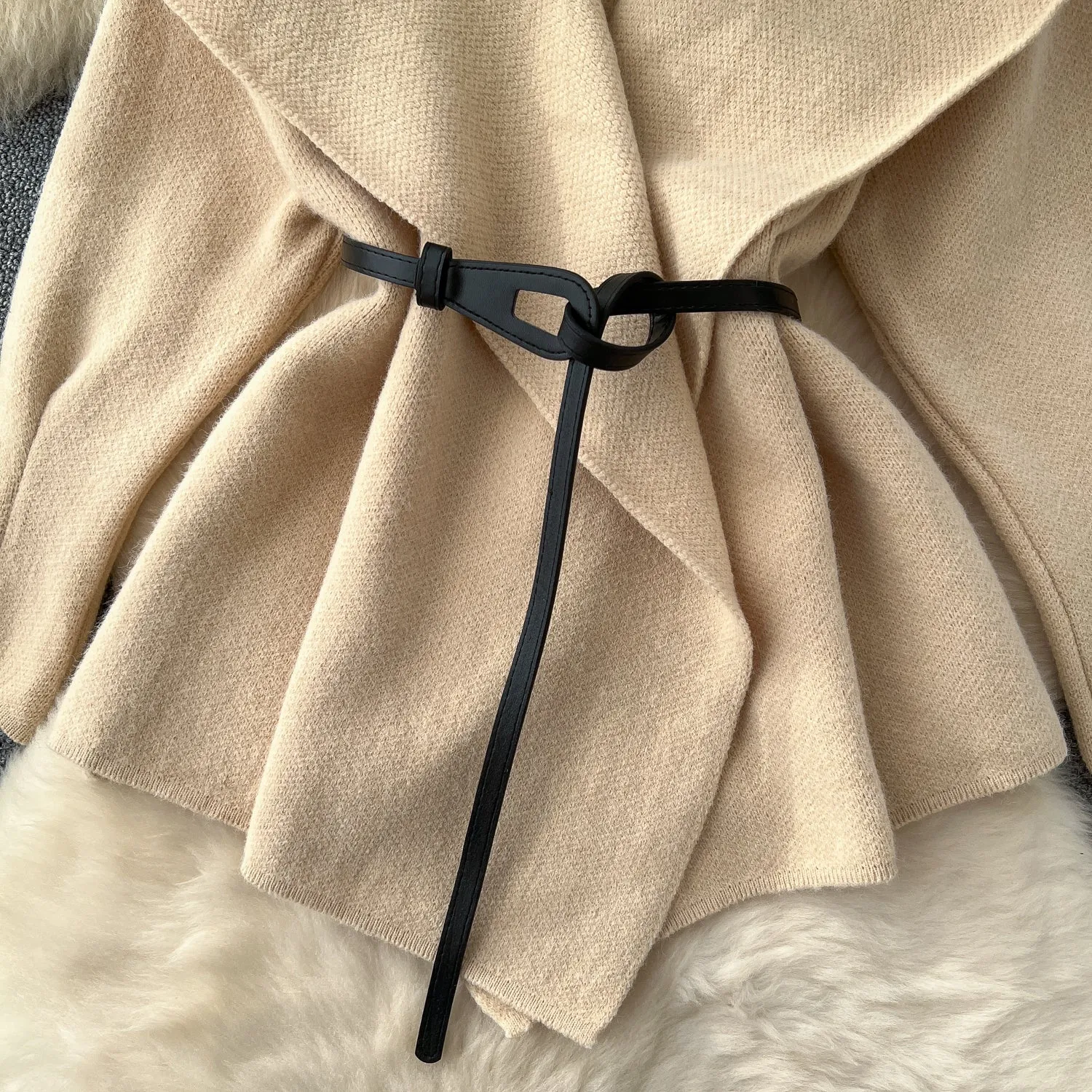 Lapeled Shawl Cardigan with Waistband