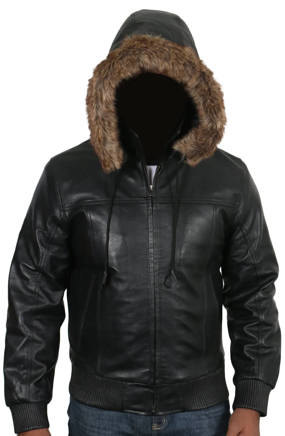Leather Jackets Hub Mens Genuine Lambskin Leather Jacket (Black, Bomber Jacket) - 1801019