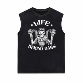Life Behind Bars Skull Drive Motorcycle Print Vest Top