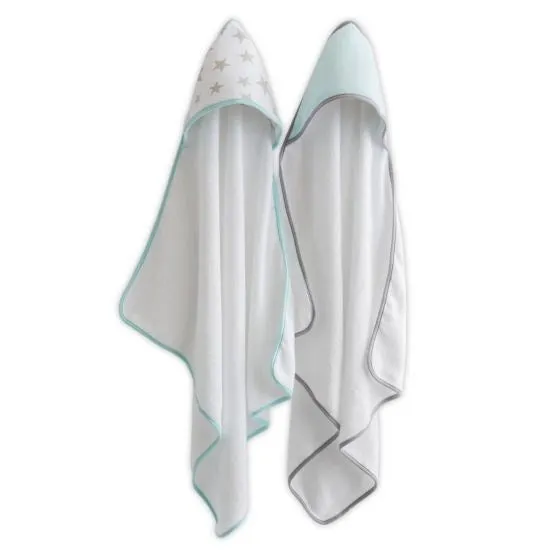Little Linen Starlight Mint Hooded Towel 2Pk