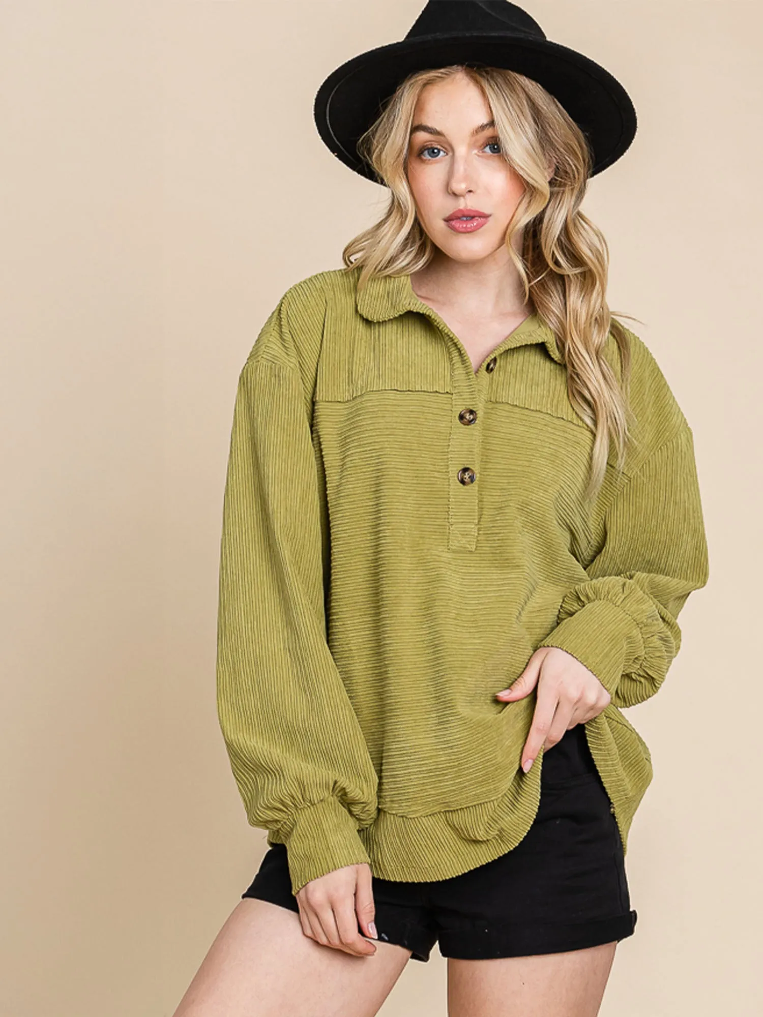 Long Sleeve Polo Ribbed Pullover Sweatshirt