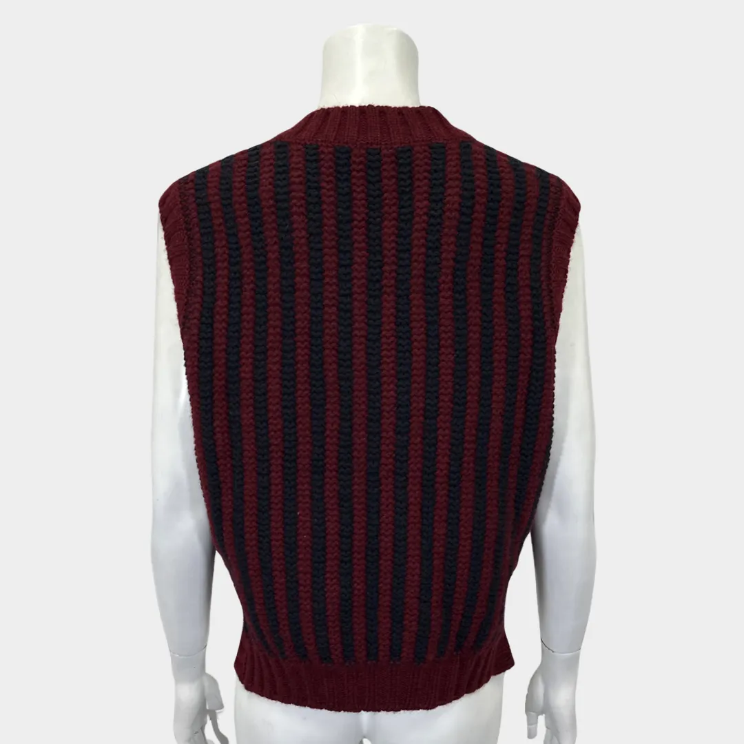 Loro Piana women's navy and burgundy striped cashmere knitted vest