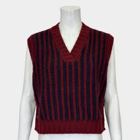Loro Piana women's navy and burgundy striped cashmere knitted vest