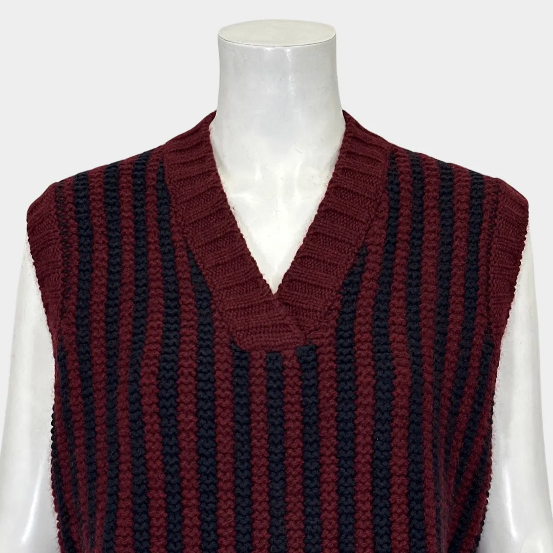 Loro Piana women's navy and burgundy striped cashmere knitted vest