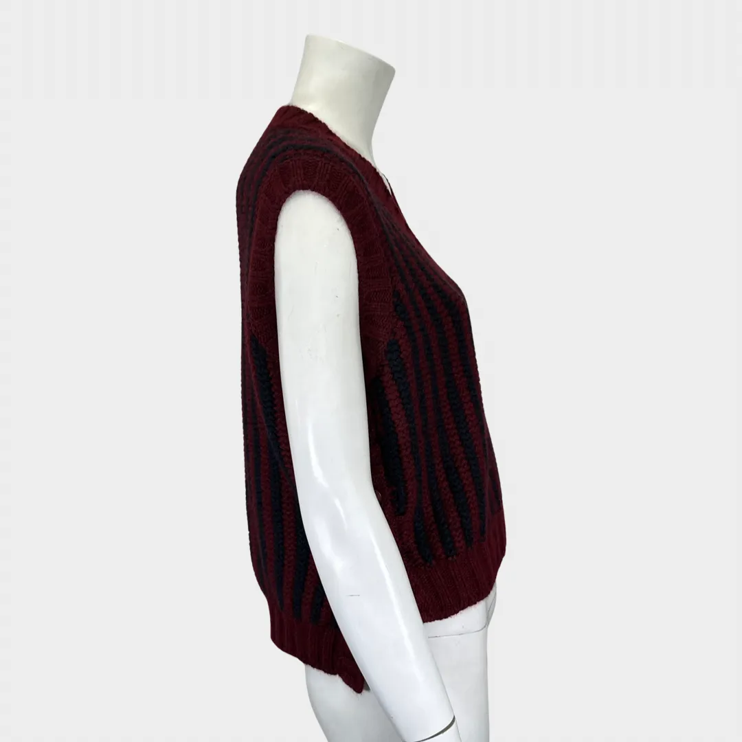 Loro Piana women's navy and burgundy striped cashmere knitted vest
