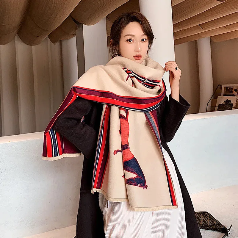 Luxury Winter Cashmere Scarf Women 2022 Design Warm Pashmina Blanket Horse Scarves Female Shawl Wraps Thick Foulard Bufanda