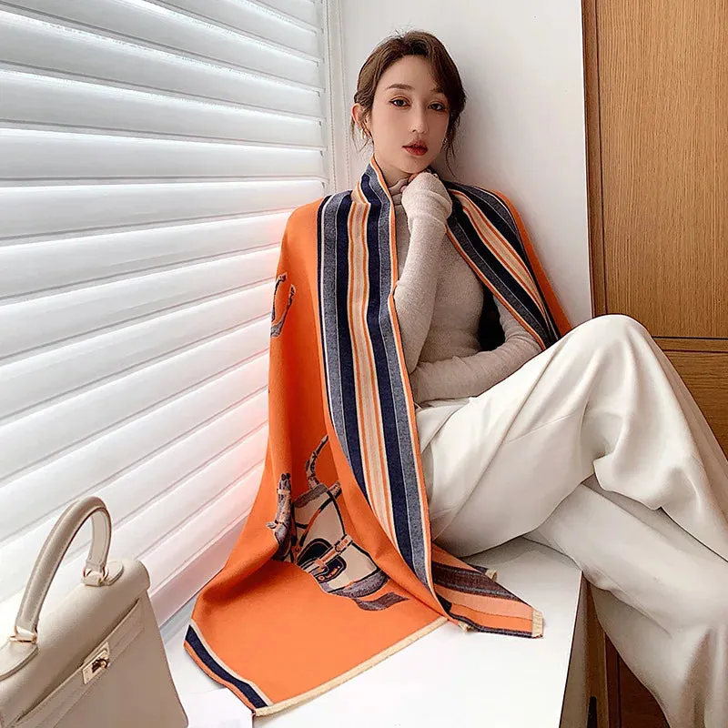 Luxury Winter Cashmere Scarf Women 2022 Design Warm Pashmina Blanket Horse Scarves Female Shawl Wraps Thick Foulard Bufanda