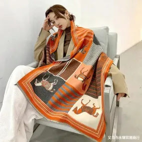 Luxury Winter Cashmere Scarf Women 2022 Design Warm Pashmina Blanket Horse Scarves Female Shawl Wraps Thick Foulard Bufanda