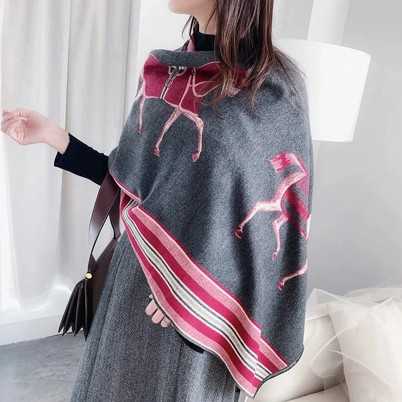 Luxury Winter Cashmere Scarf Women 2022 Design Warm Pashmina Blanket Horse Scarves Female Shawl Wraps Thick Foulard Bufanda