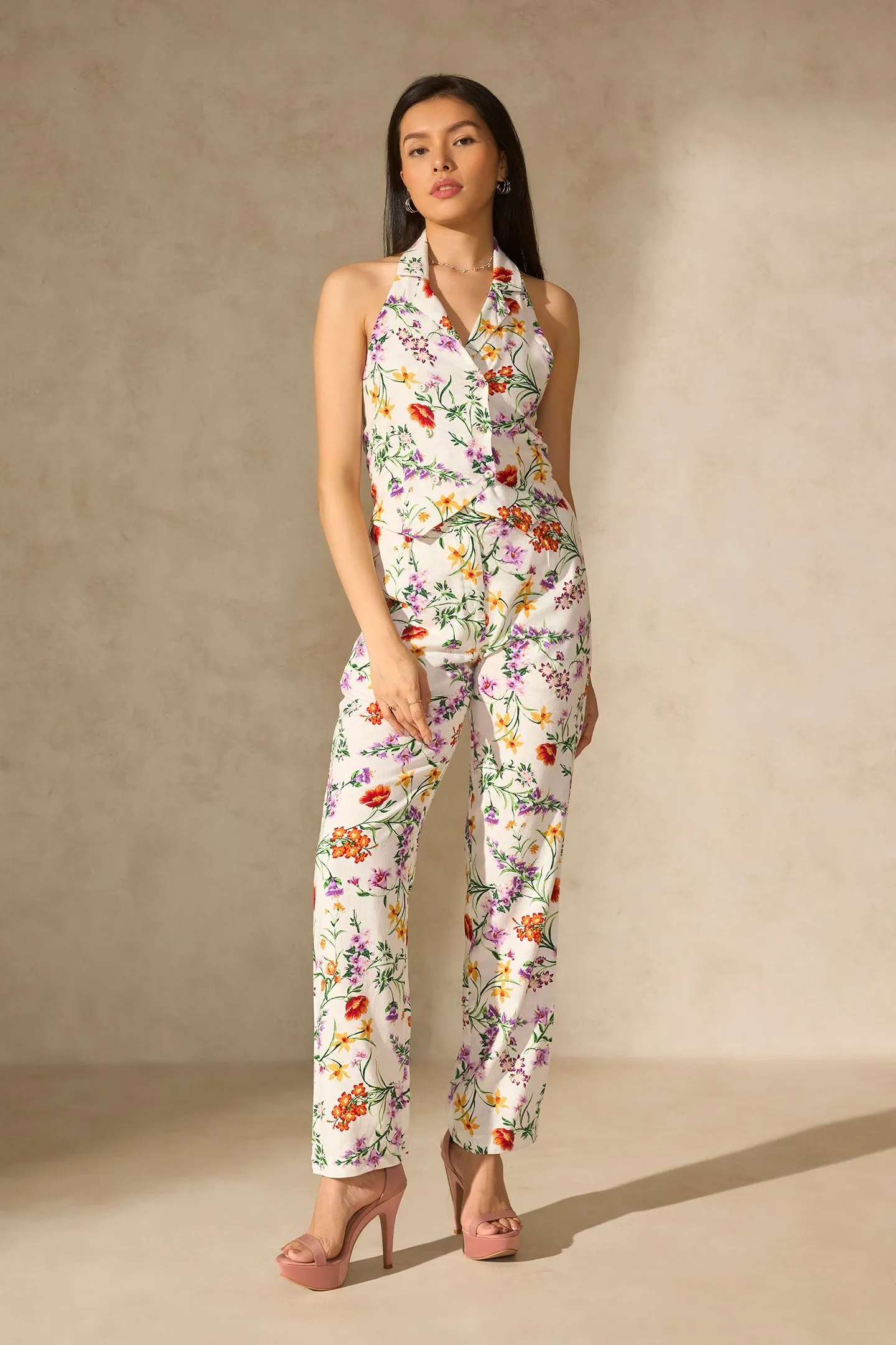 Lyra Top|Linen Floral Vest