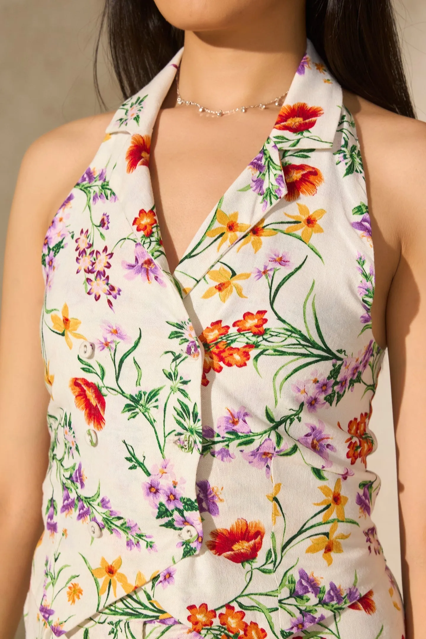 Lyra Top|Linen Floral Vest
