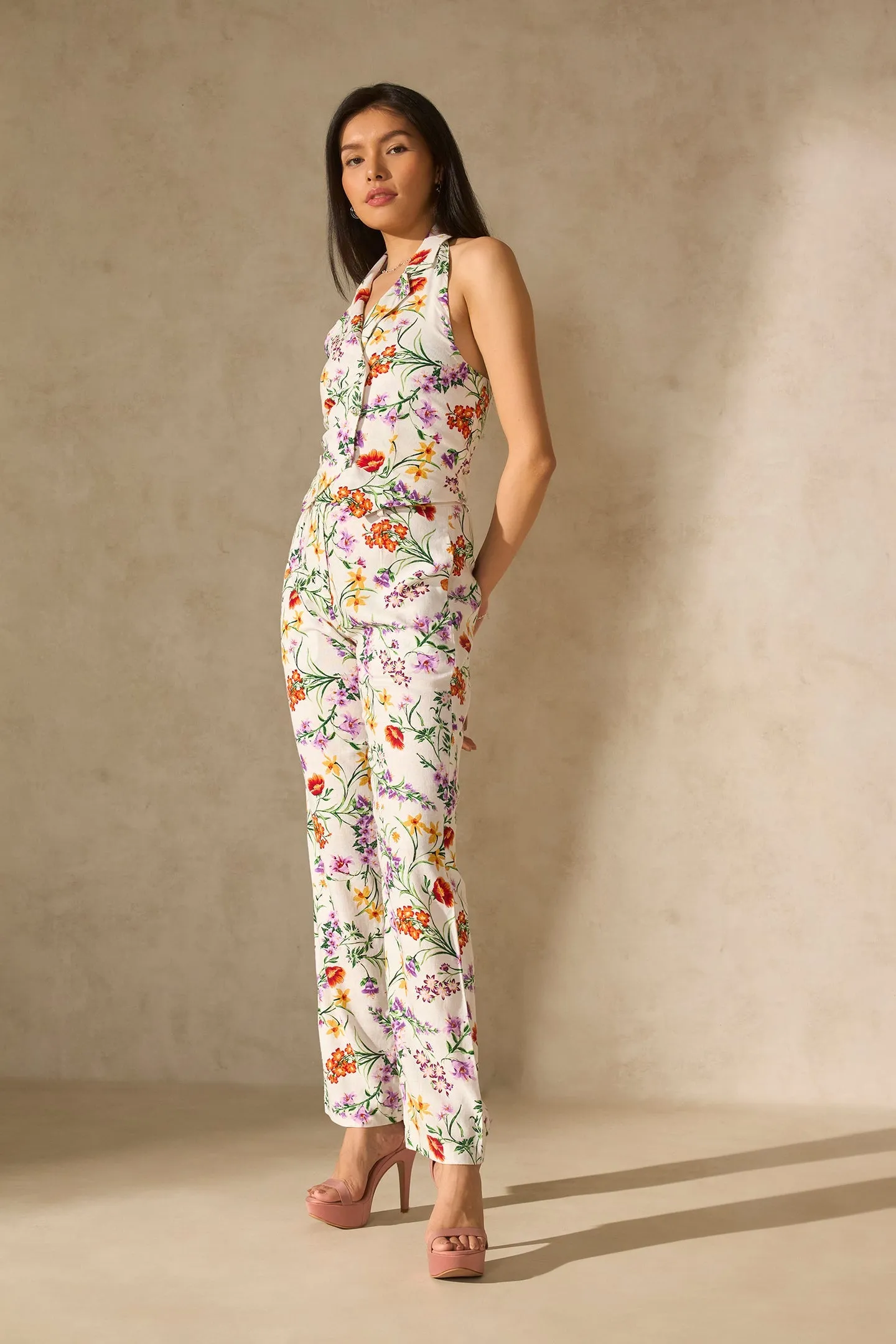 Lyra Top|Linen Floral Vest