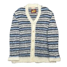 Marni Striped Mohair Cardigan Lily White Blue Pre-Owned