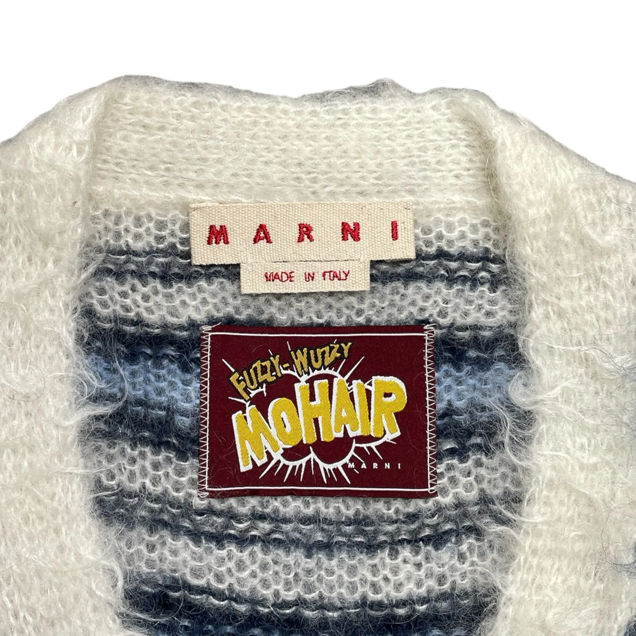 Marni Striped Mohair Cardigan Lily White Blue Pre-Owned