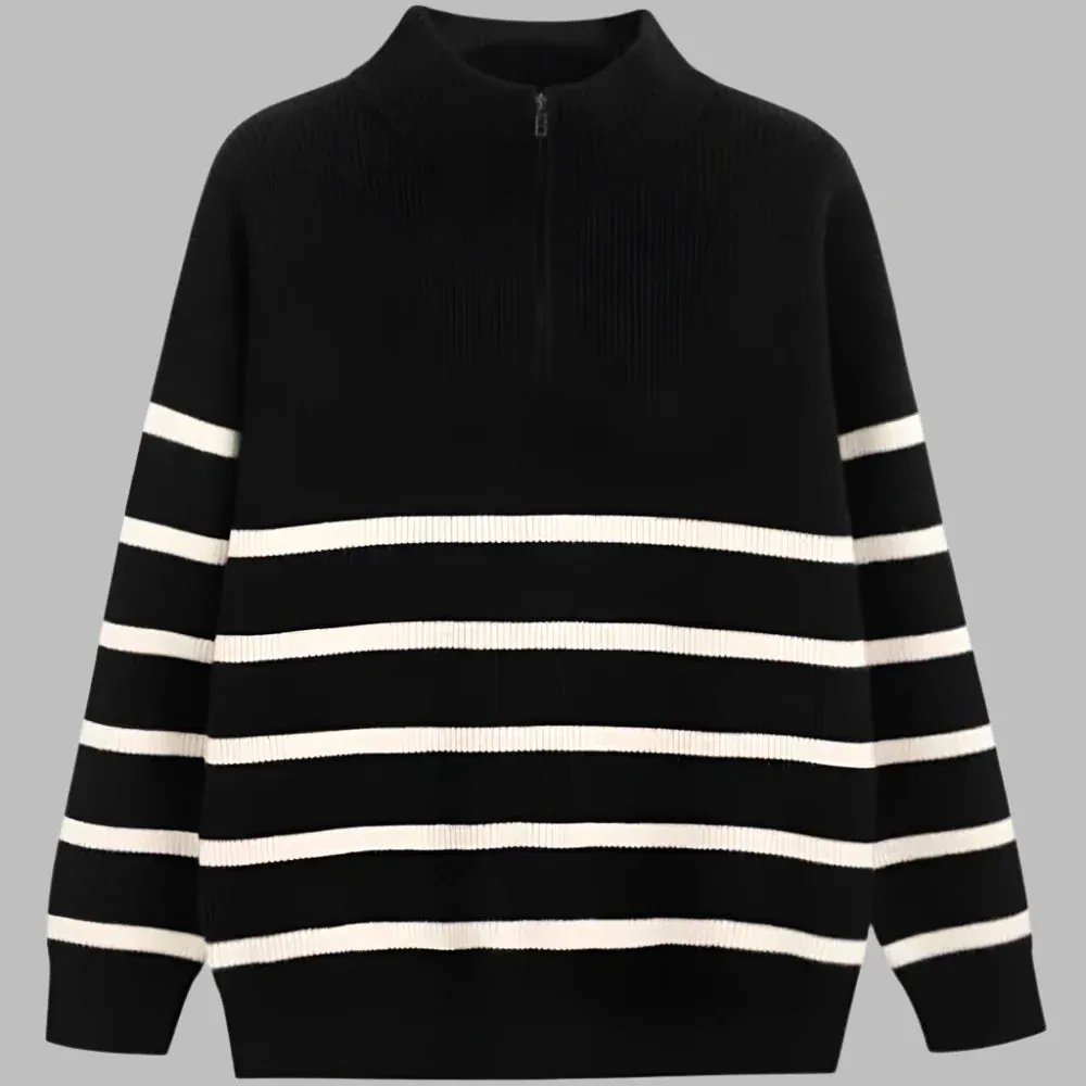 Maximus Gestreifter Half Zip Pullover | Stilvoller Herren-Strickpullover mit Reißverschluss