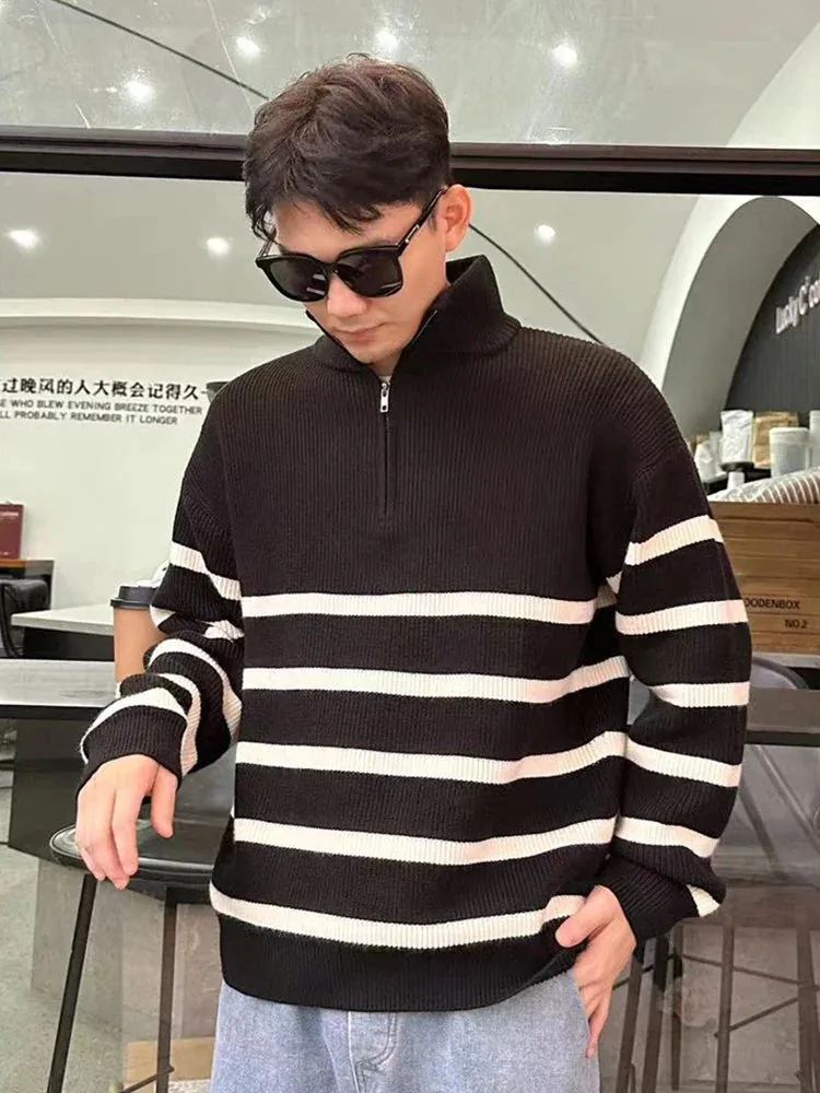 Maximus Gestreifter Half Zip Pullover | Stilvoller Herren-Strickpullover mit Reißverschluss
