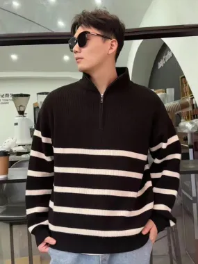 Maximus Gestreifter Half Zip Pullover | Stilvoller Herren-Strickpullover mit Reißverschluss