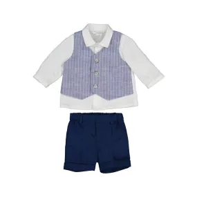 MAY Shirt/Vest Linen Short Set in Blue Stripes